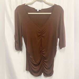 CAbi Brown V-neck Half Sleeve Top